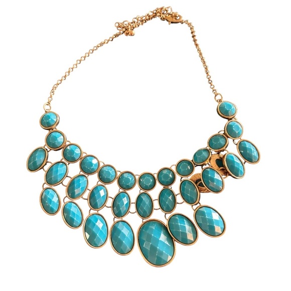 VTG 80’s Faux Turquoise Triple Layer Faux Oval Choker Necklace Bronze Chain 20” - Picture 2 of 3